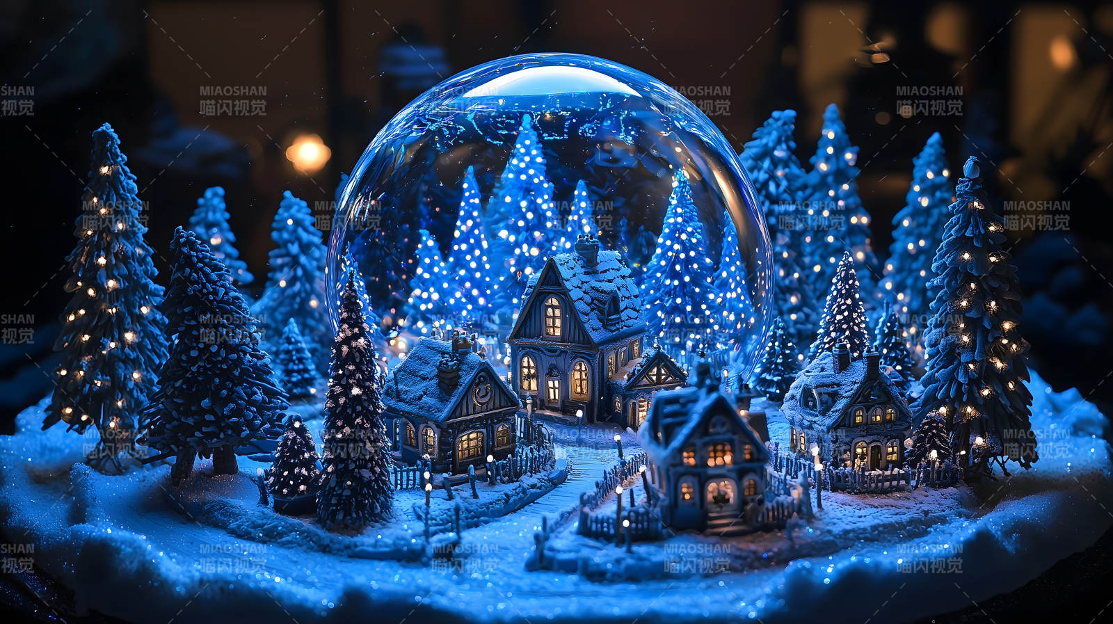 冬日水晶球中的童话小屋图片
