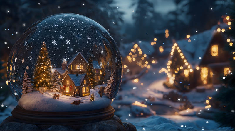 冬日水晶球中的童话小屋图片