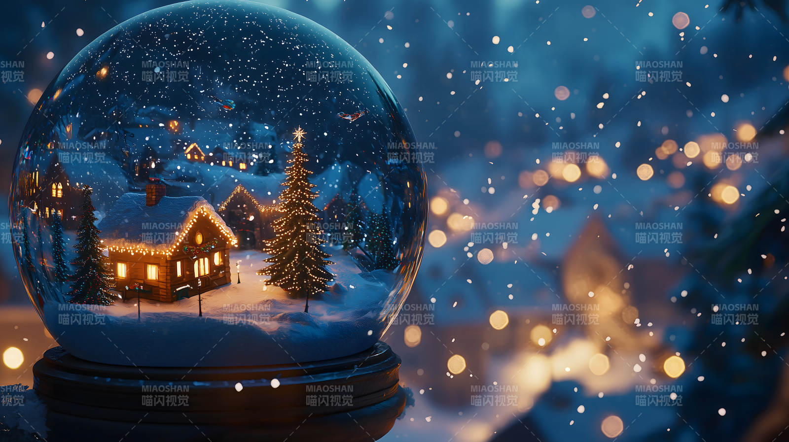 冬日水晶球中的童话小屋图片