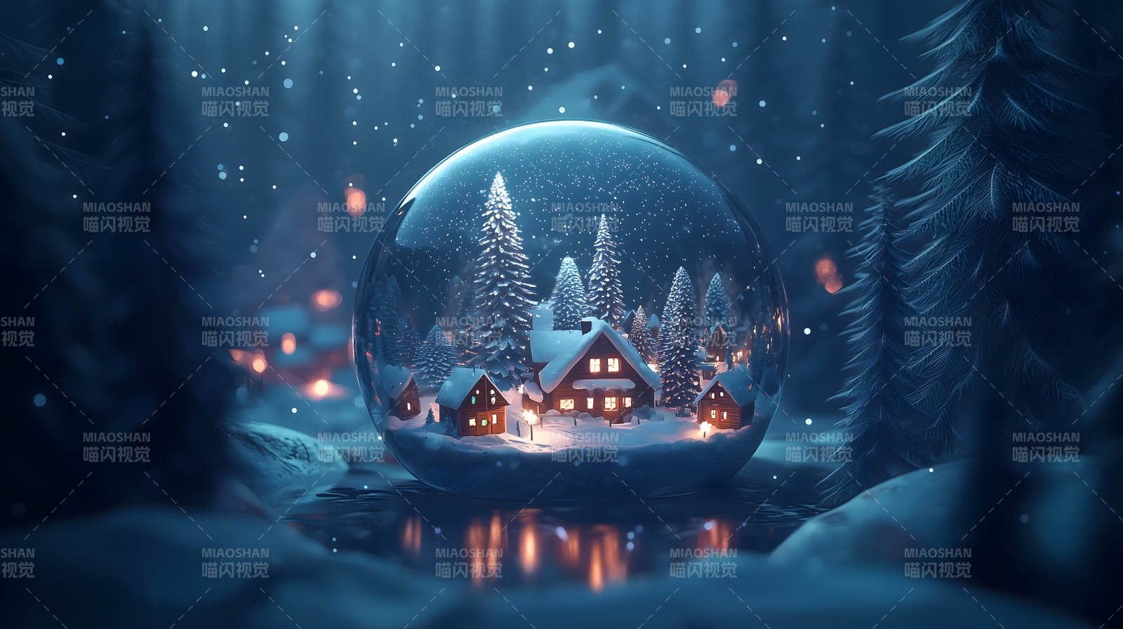 冬日水晶球中的童话小屋图片