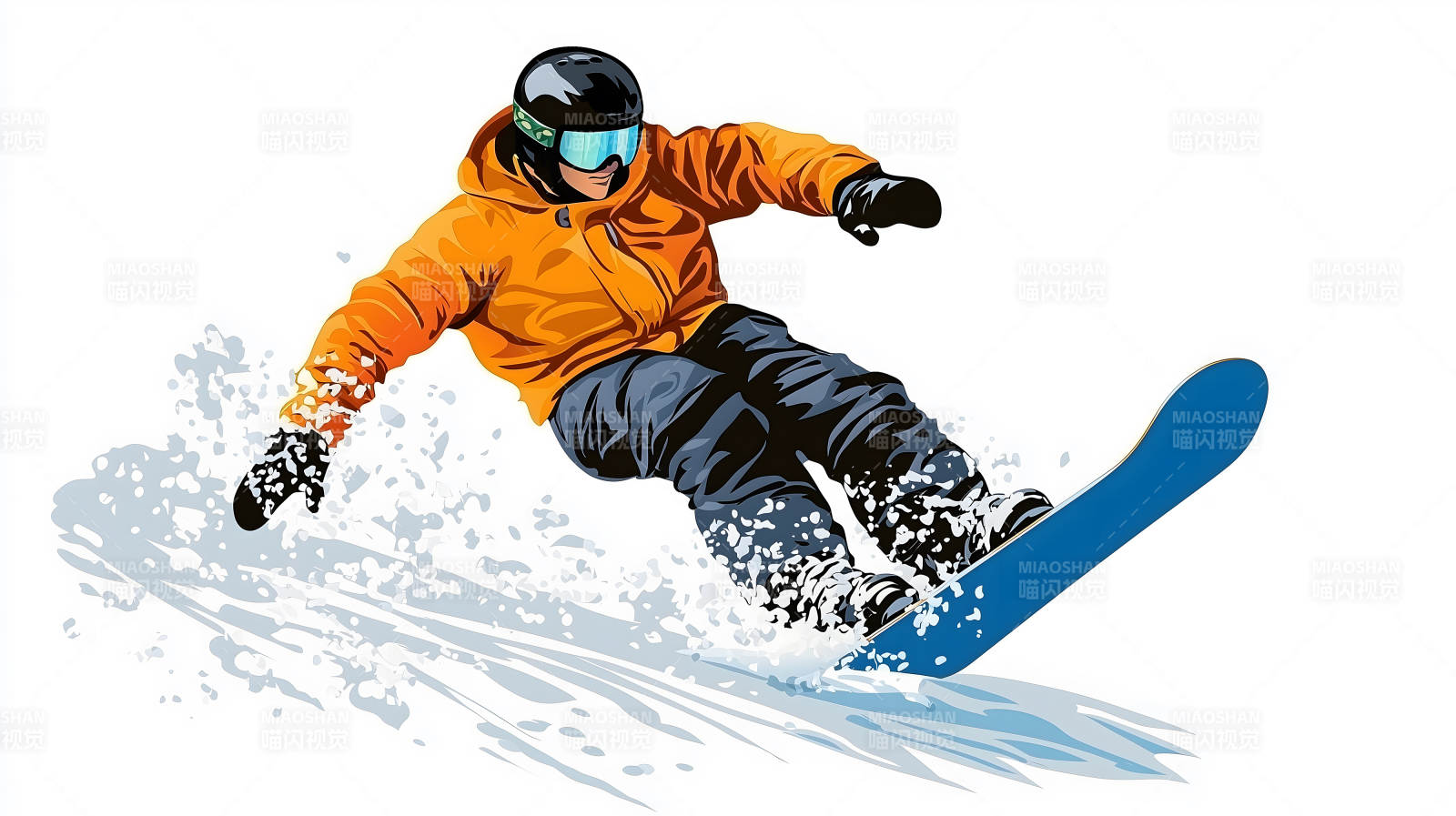 雪山飞驰的滑雪少年图片