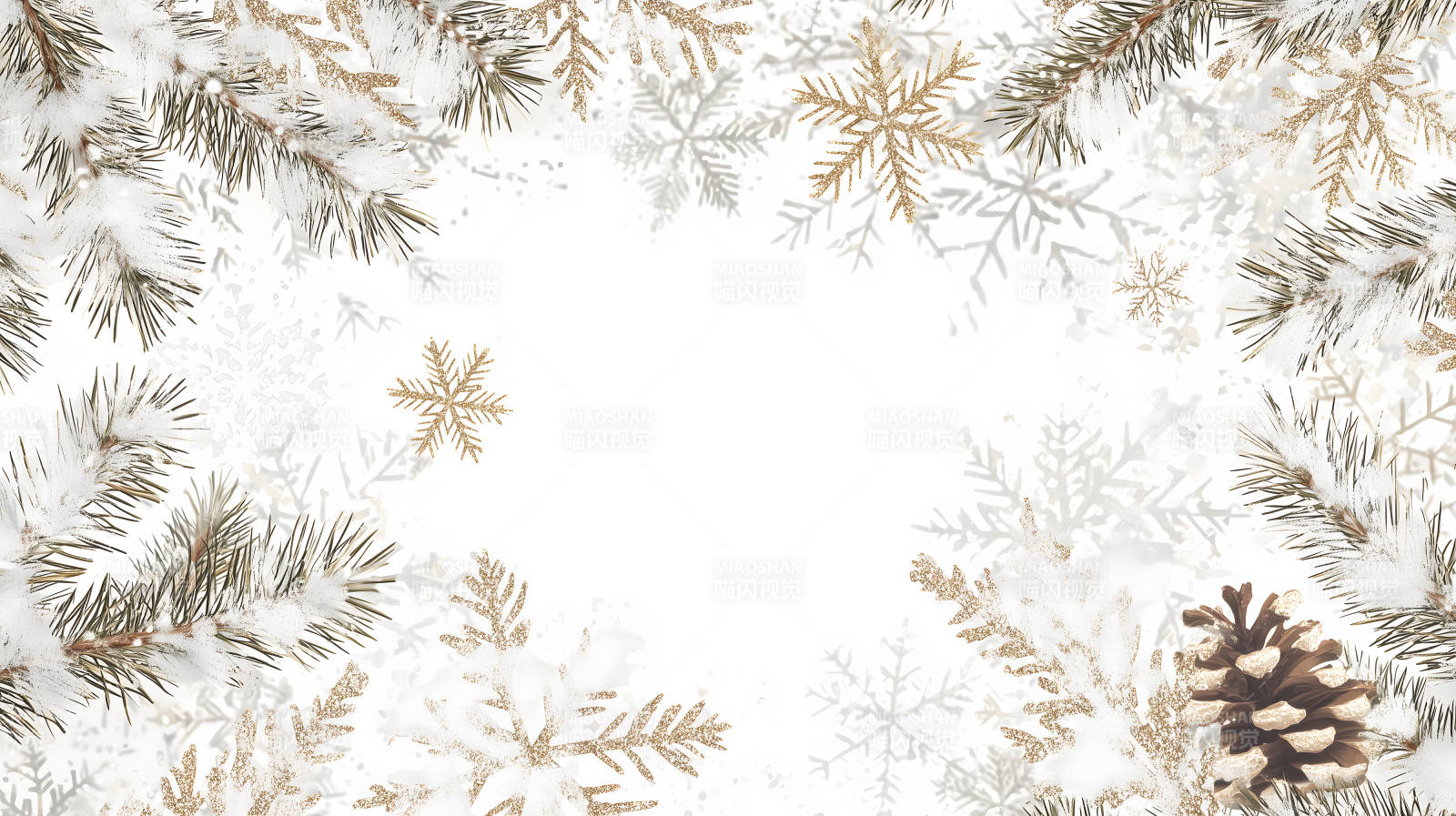 雪花松枝的冬日问候图片