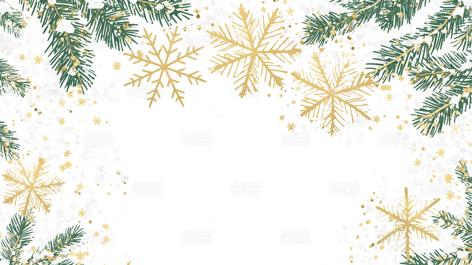 金色雪花与松枝的冬日问候图片