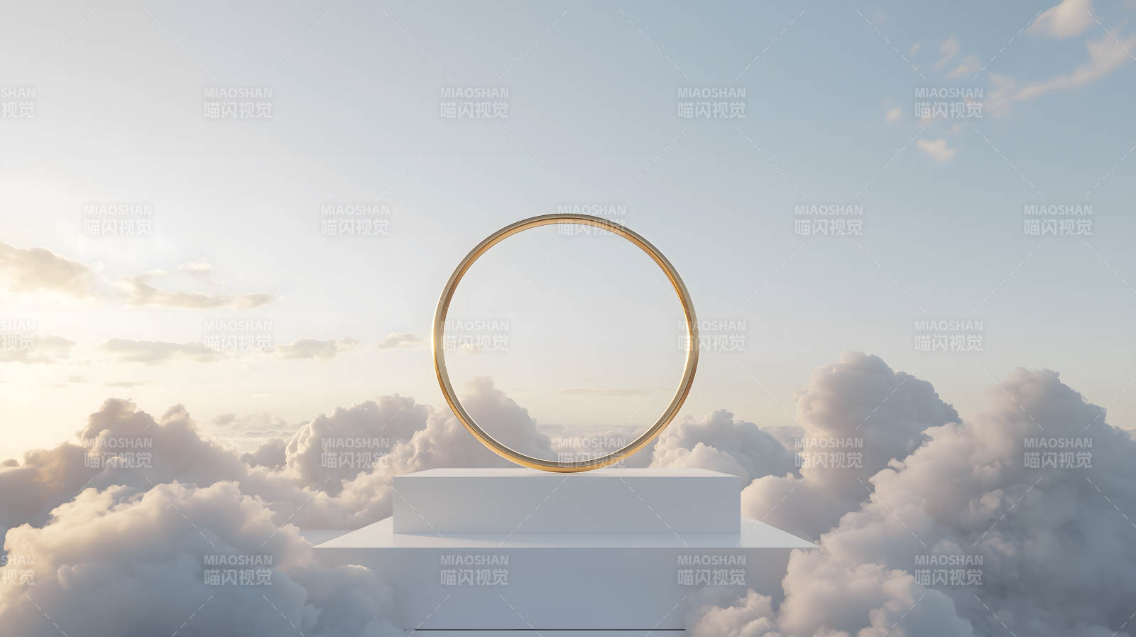 云端之上的金色圆环图片