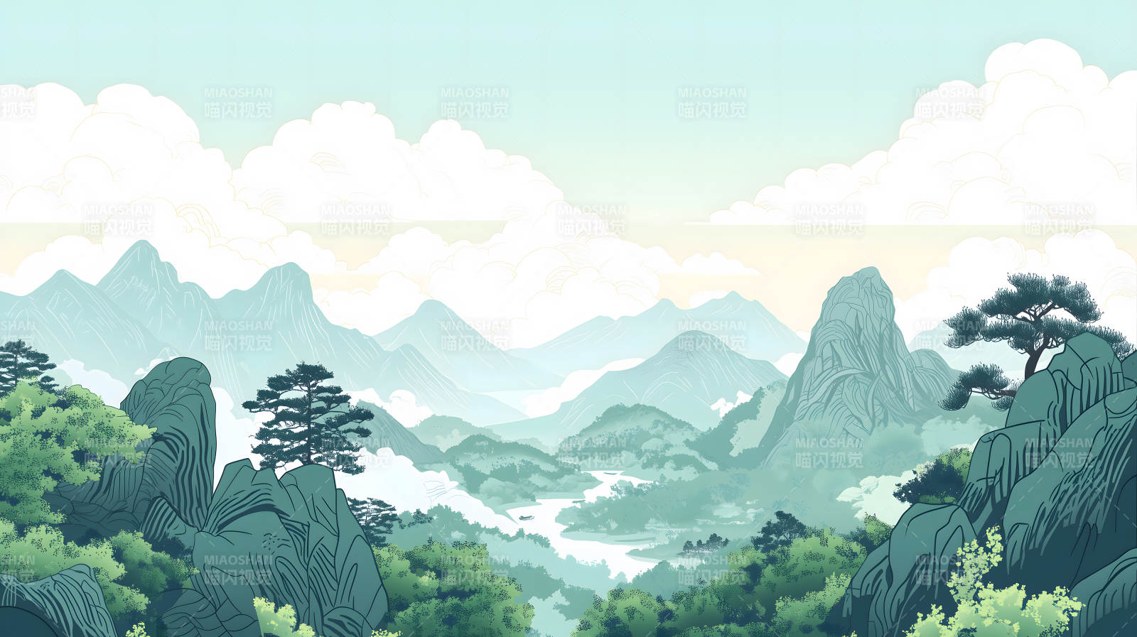 水墨山水间的宁静致远图片