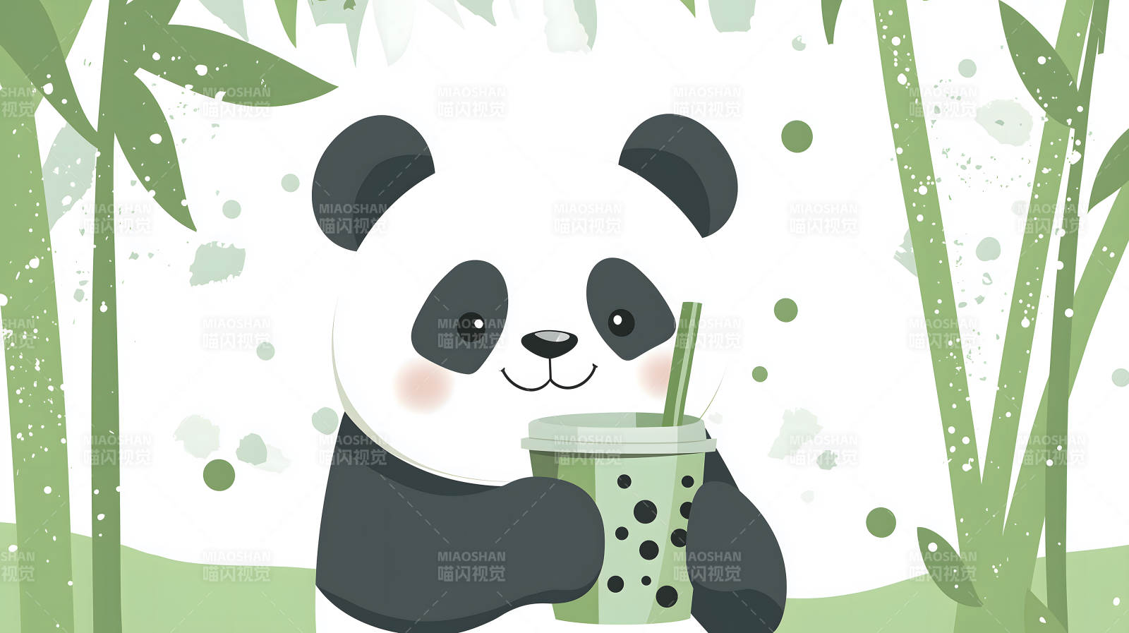 萌趣熊猫与珍珠奶茶图片