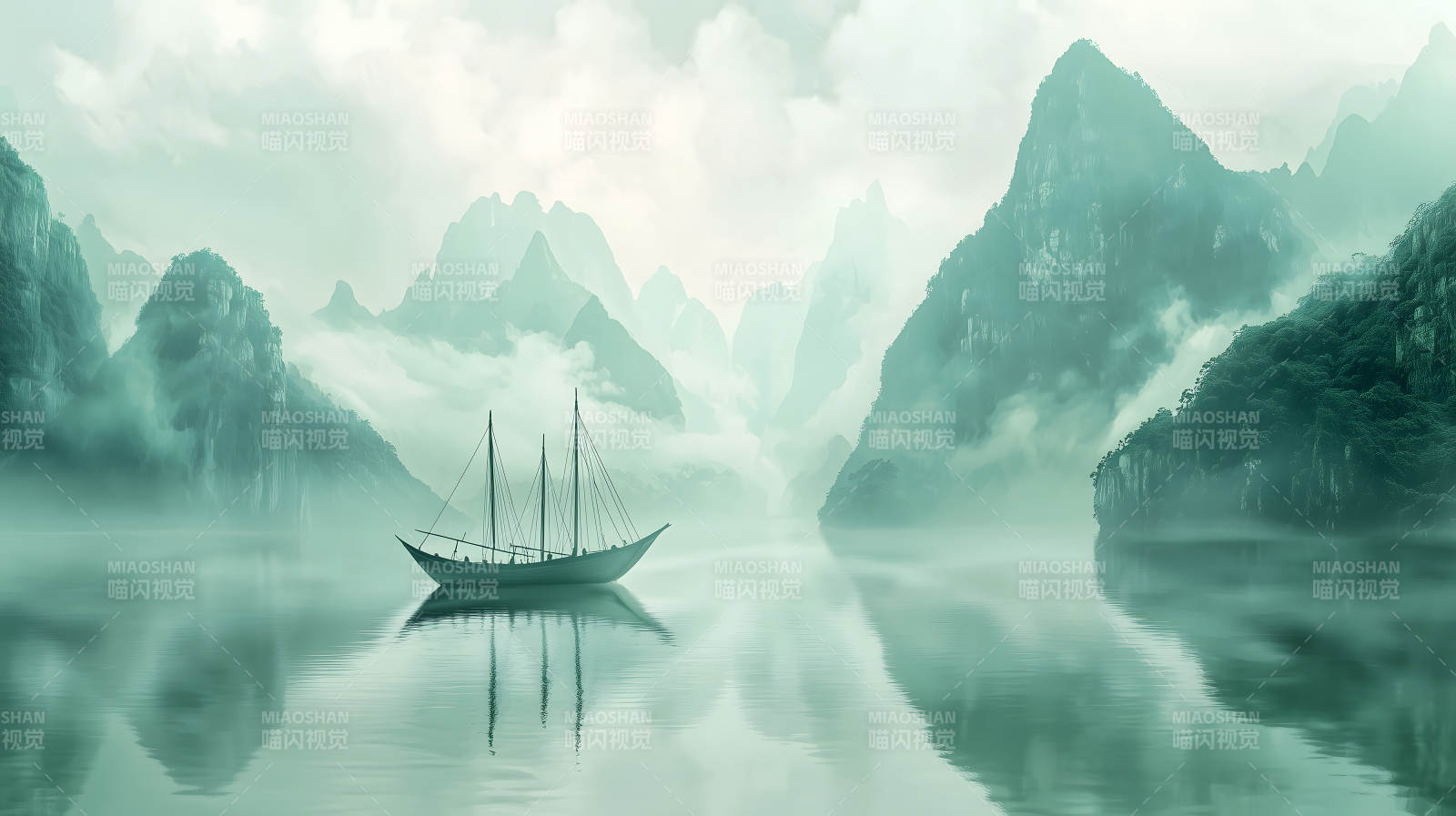 水墨山水间的宁静致远图片