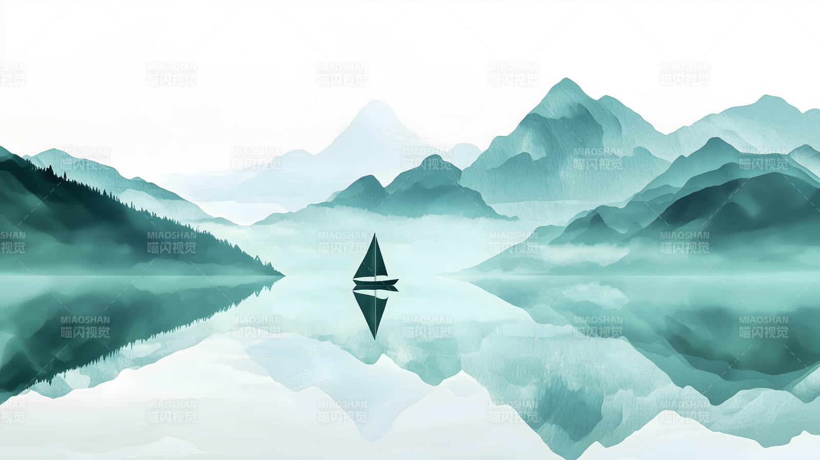 水墨山水间的宁静致远图片