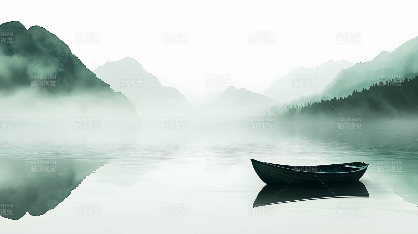 水墨山水间的宁静致远图片