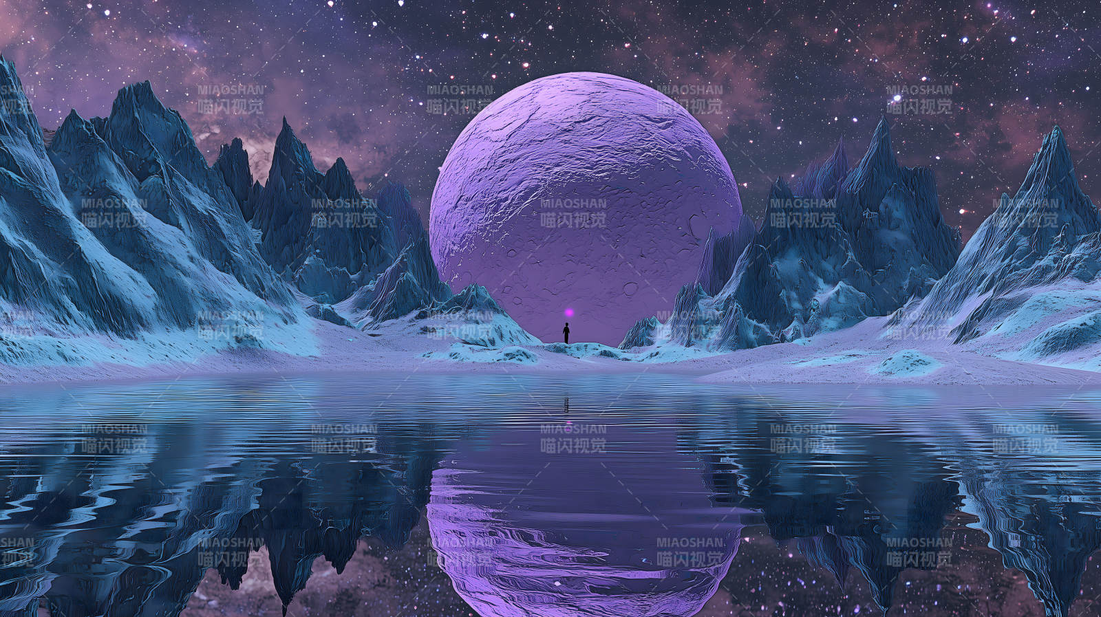 紫色星空下的孤独旅者图片