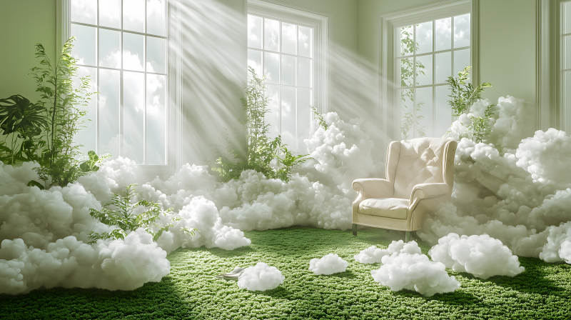 梦幻云雾中的复古沙发图片