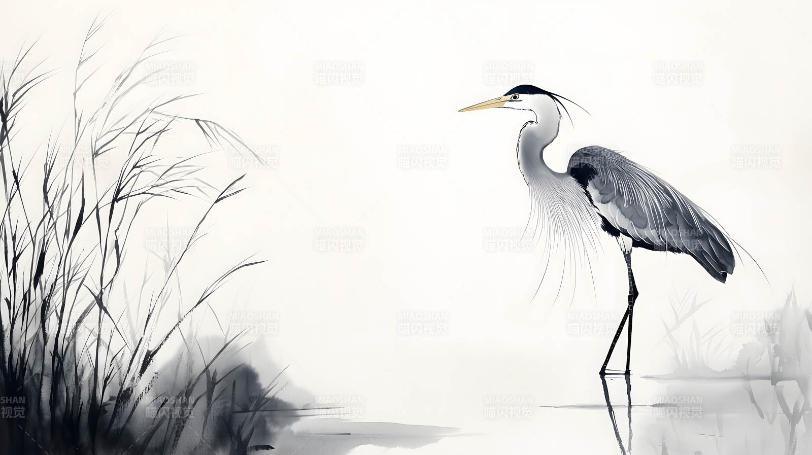 水墨鹭影诗意栖居图片