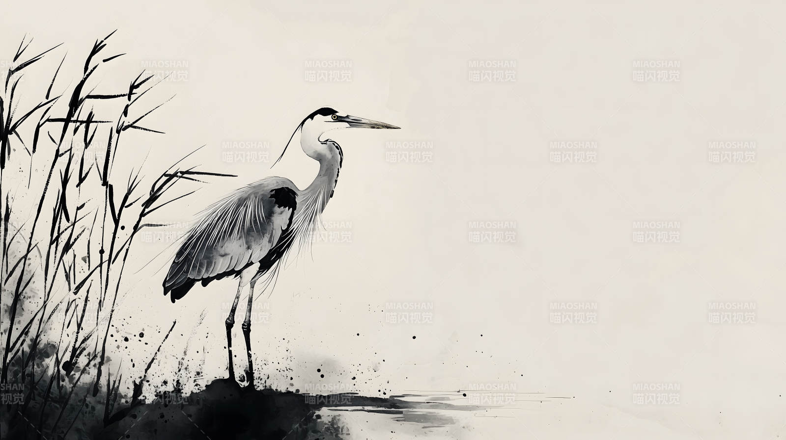 水墨鹭影诗意栖居图片