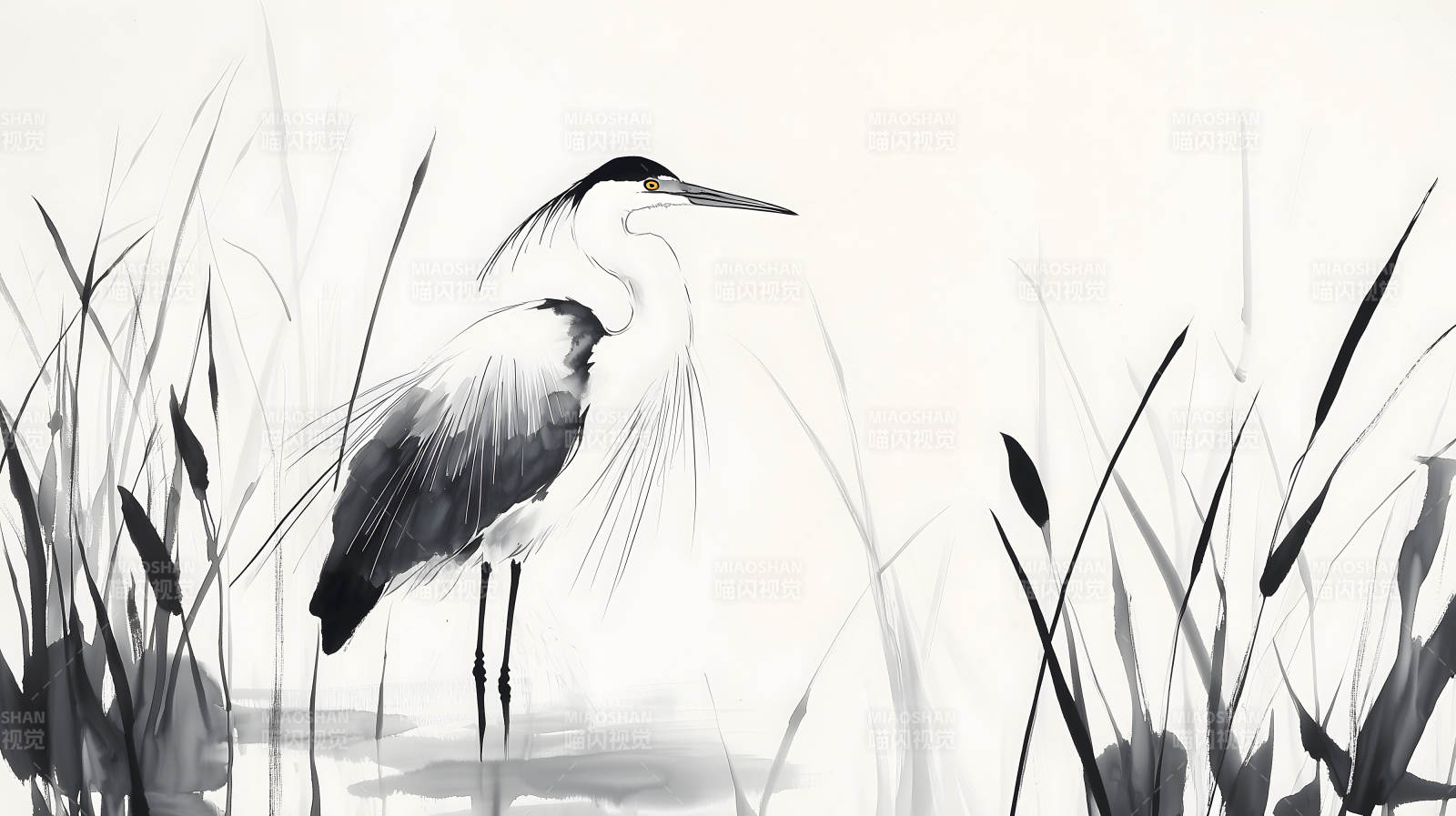 水墨鹭影诗意栖居图片