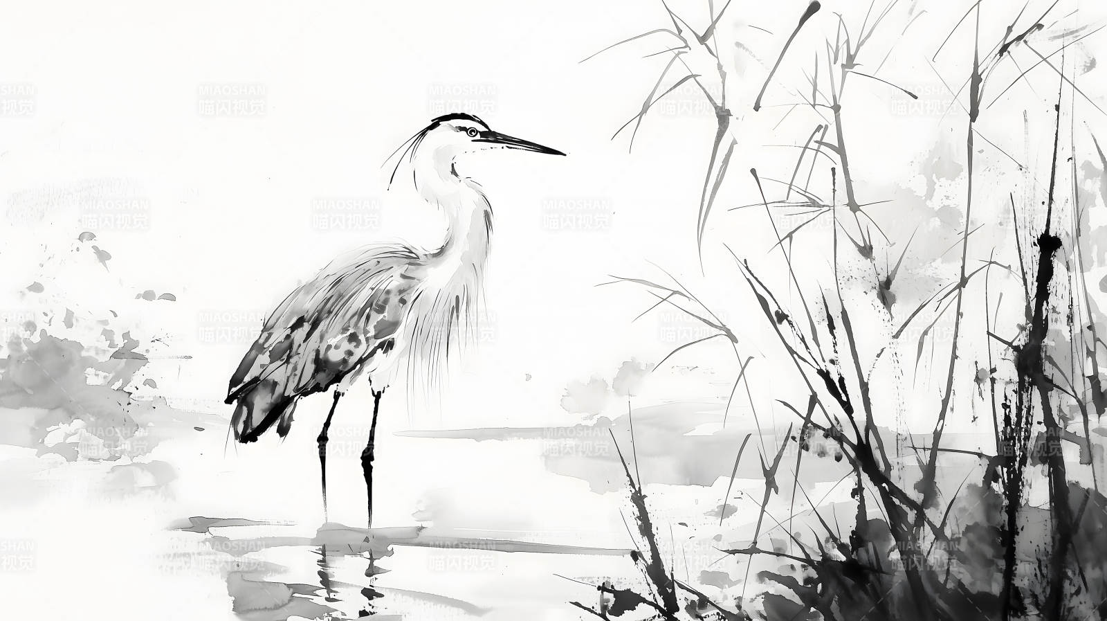 水墨鹭影诗意栖居图片