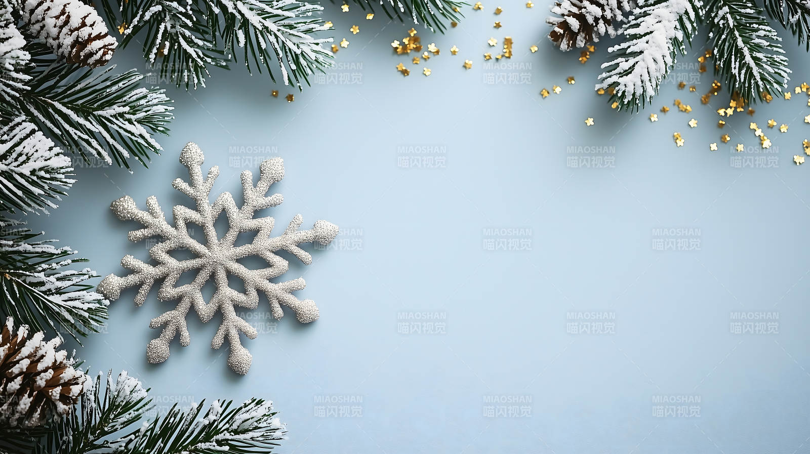 雪花松枝的冬日问候图片