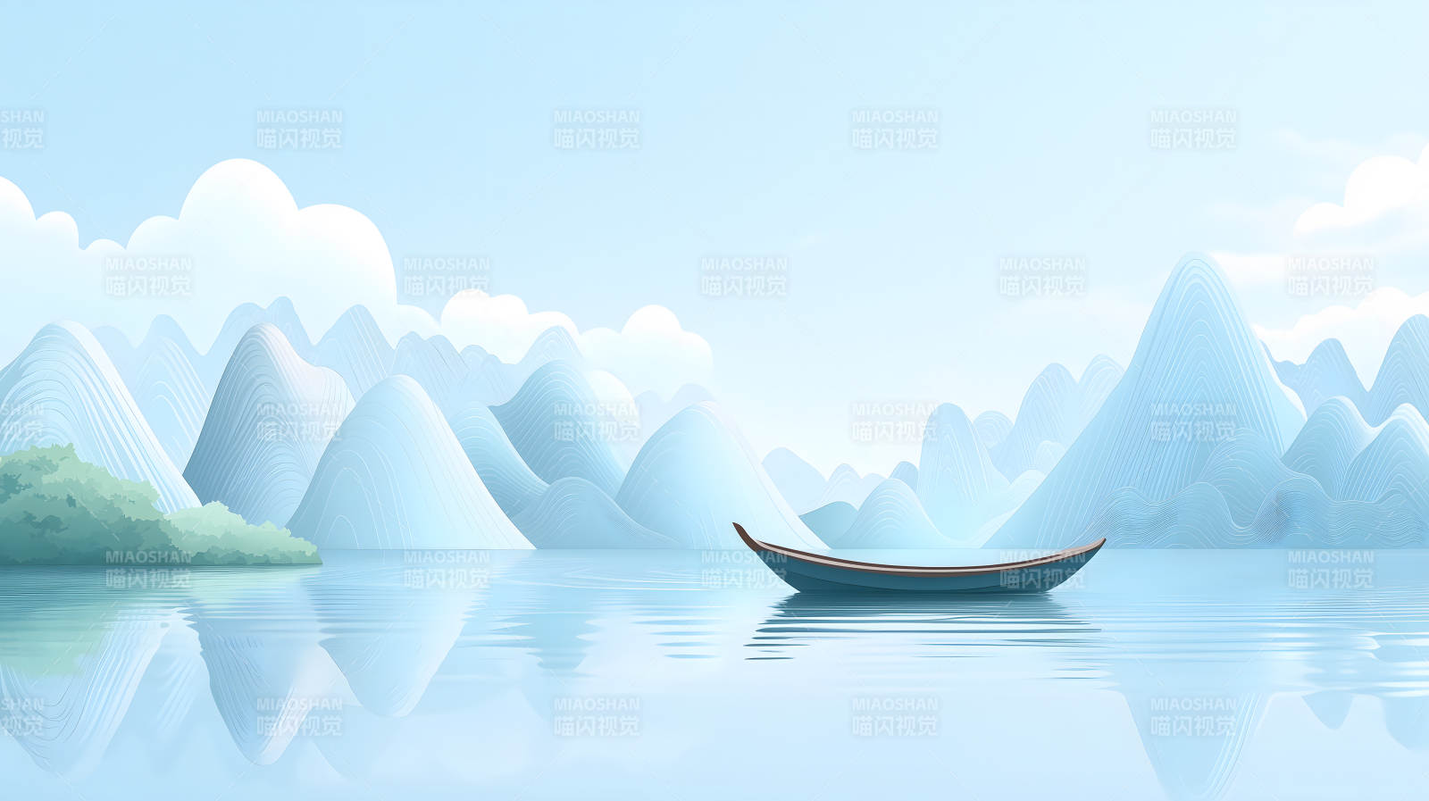 水墨山水间的宁静致远图片