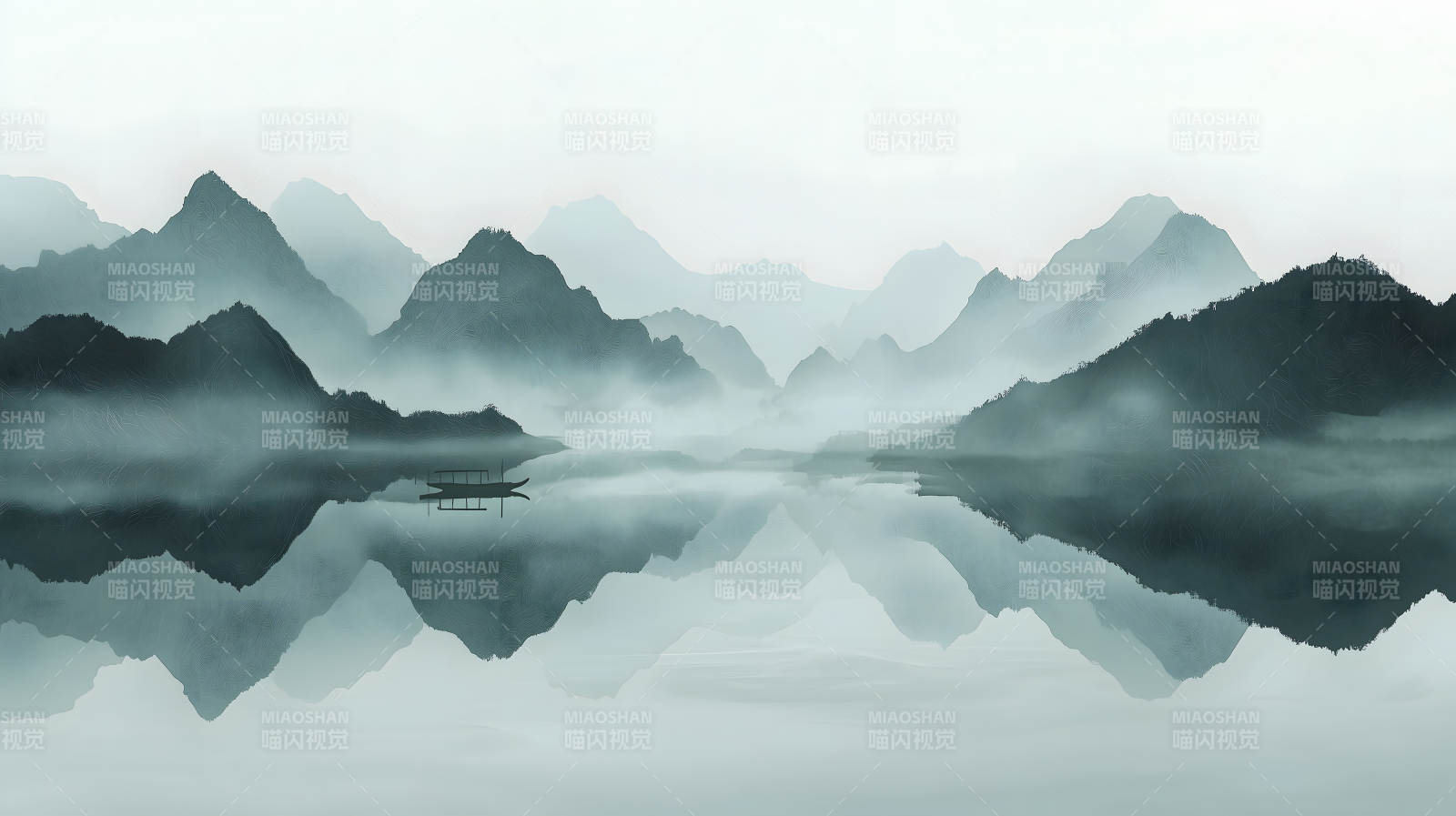 水墨山水间的宁静致远图片