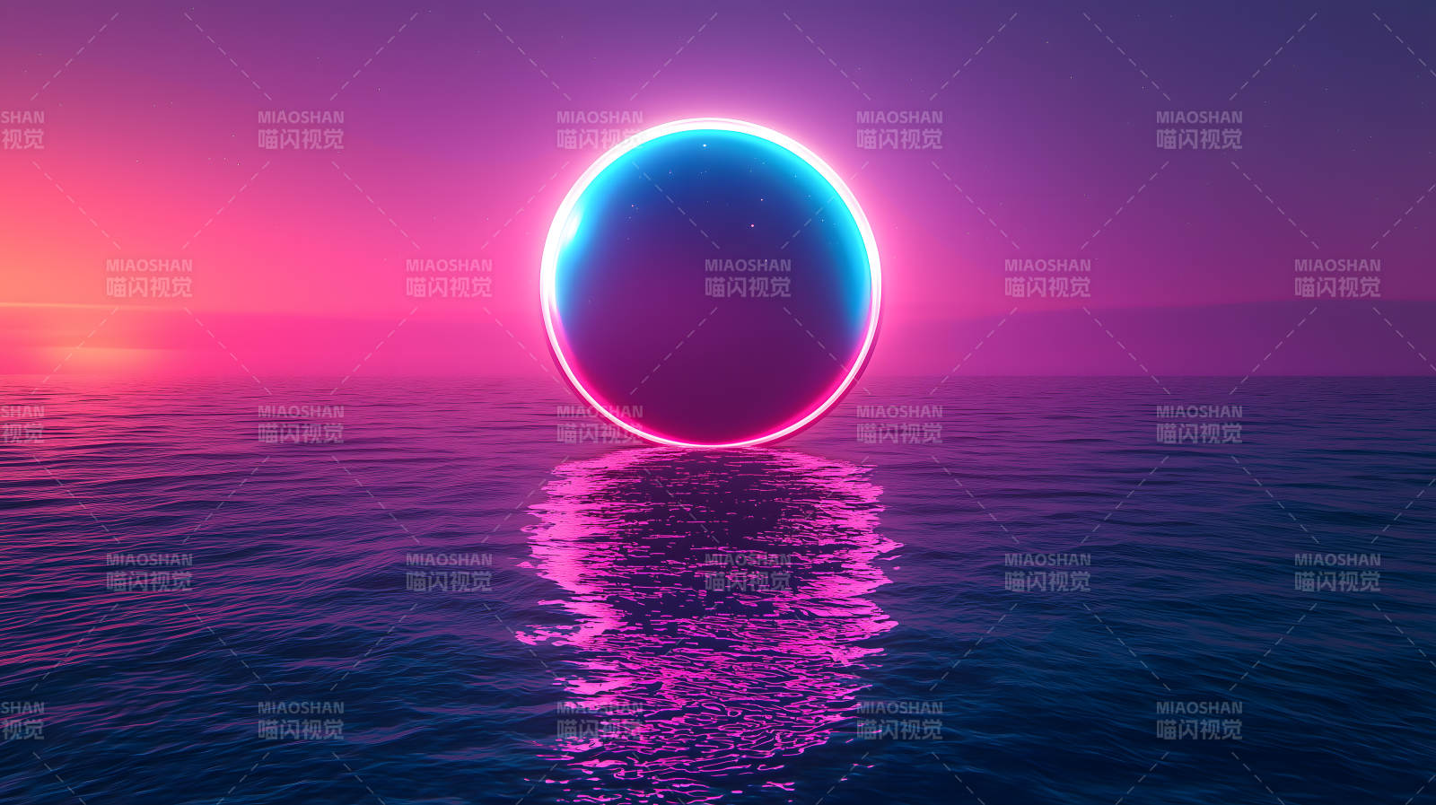 霓虹光环下的海面图片