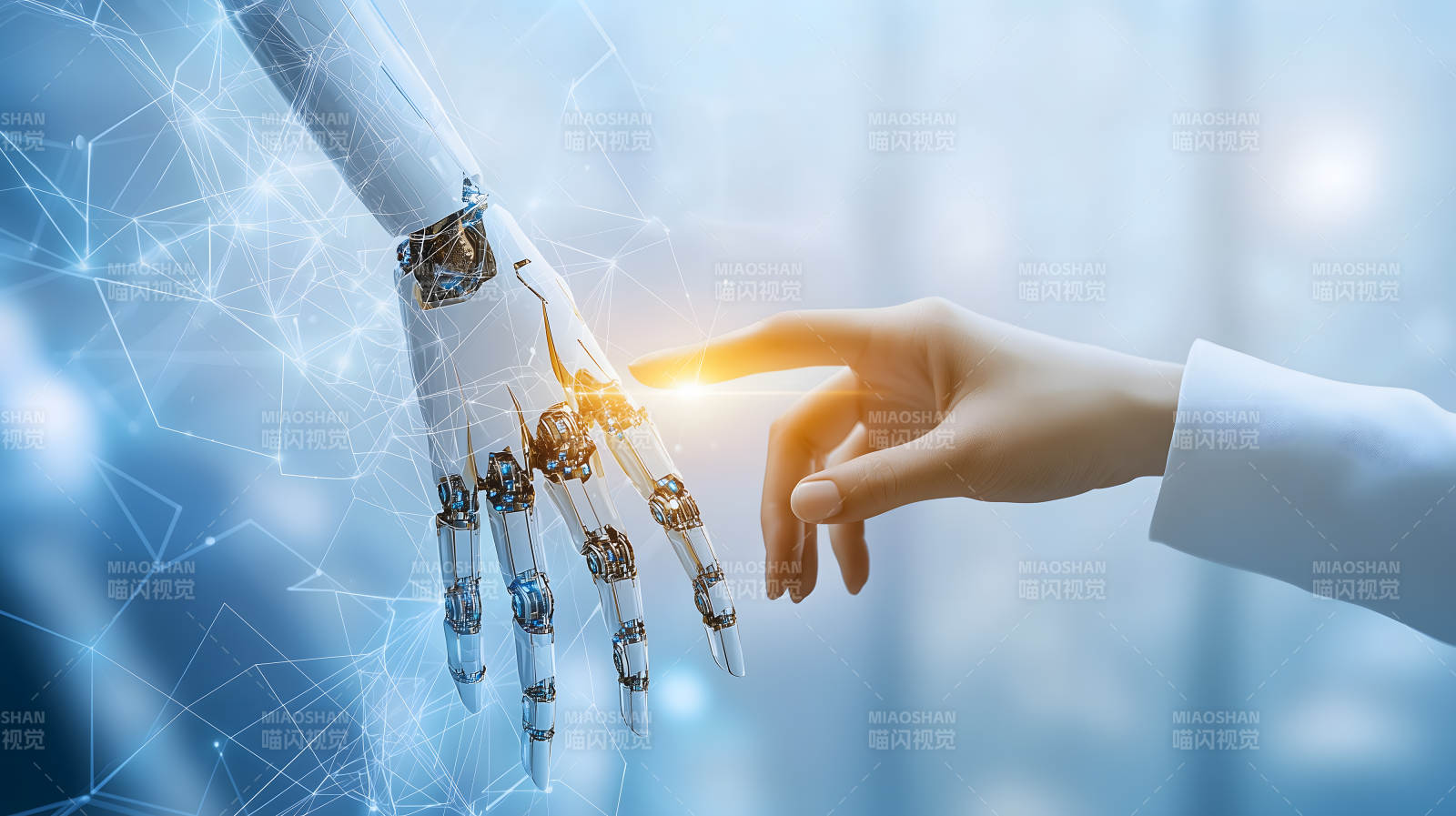 人与AI的指尖连接图片