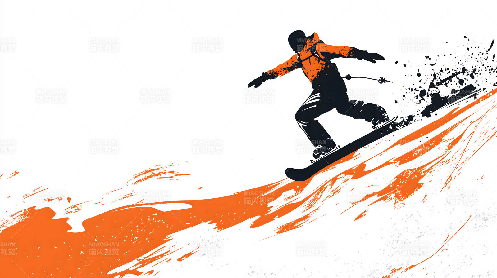 雪山飞驰的滑雪少年图片