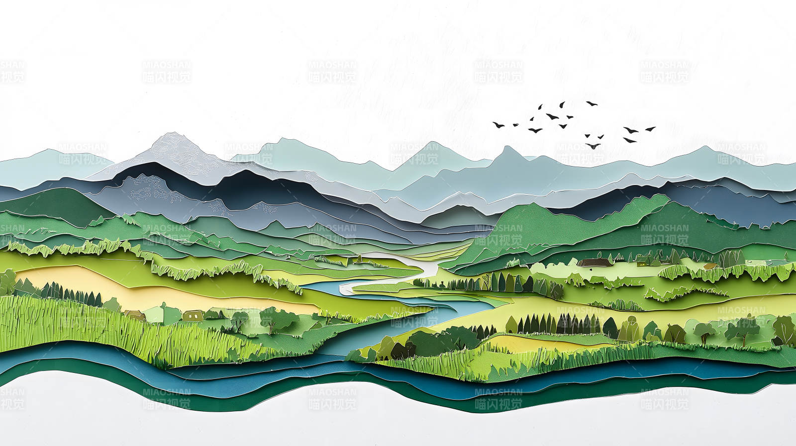 田园诗意的绿色山水图片