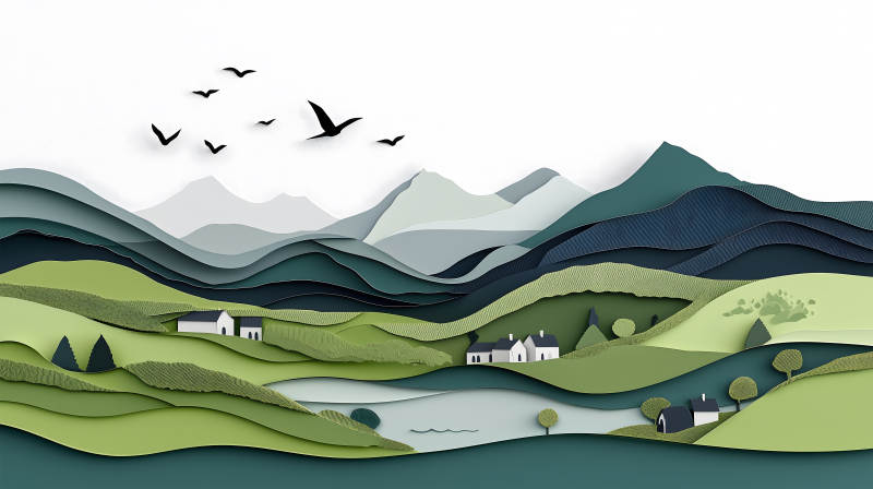 田园诗意的绿色山水图片