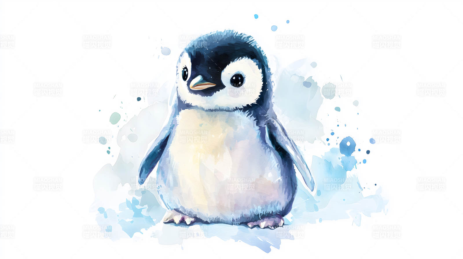 可爱水彩小企鹅图片