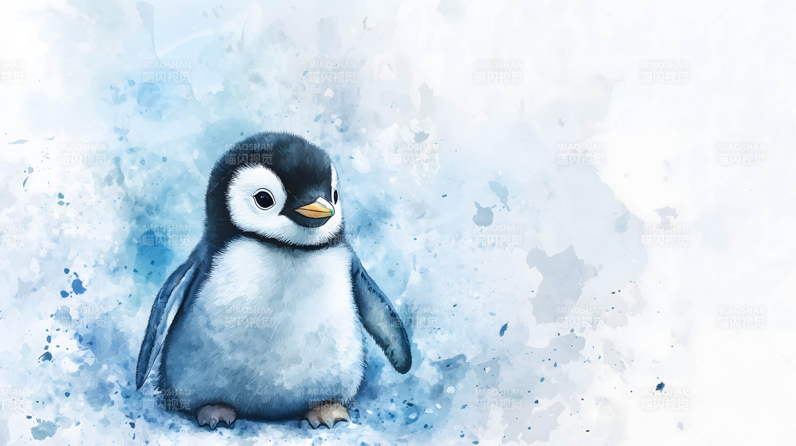 可爱水彩小企鹅图片