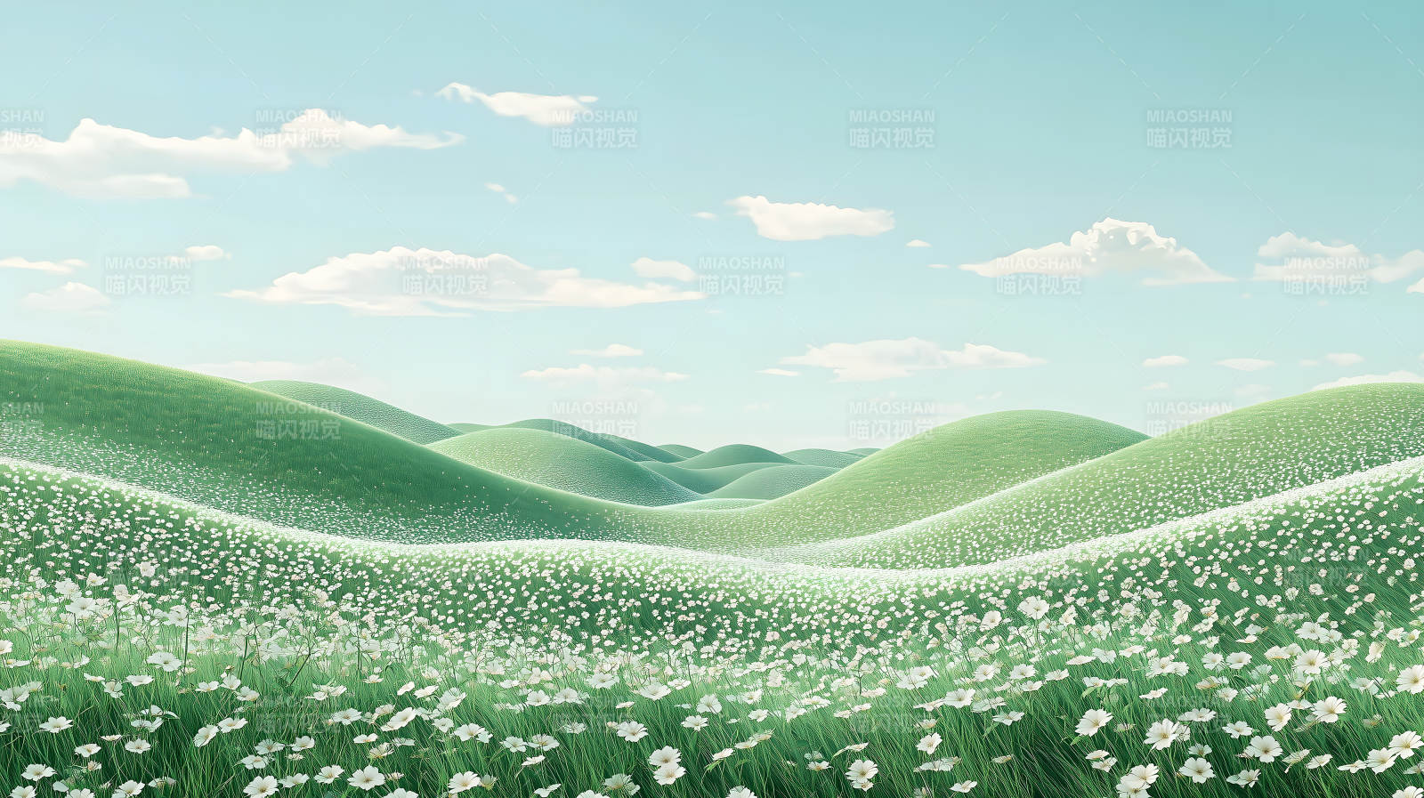 绿坡白花景致图片