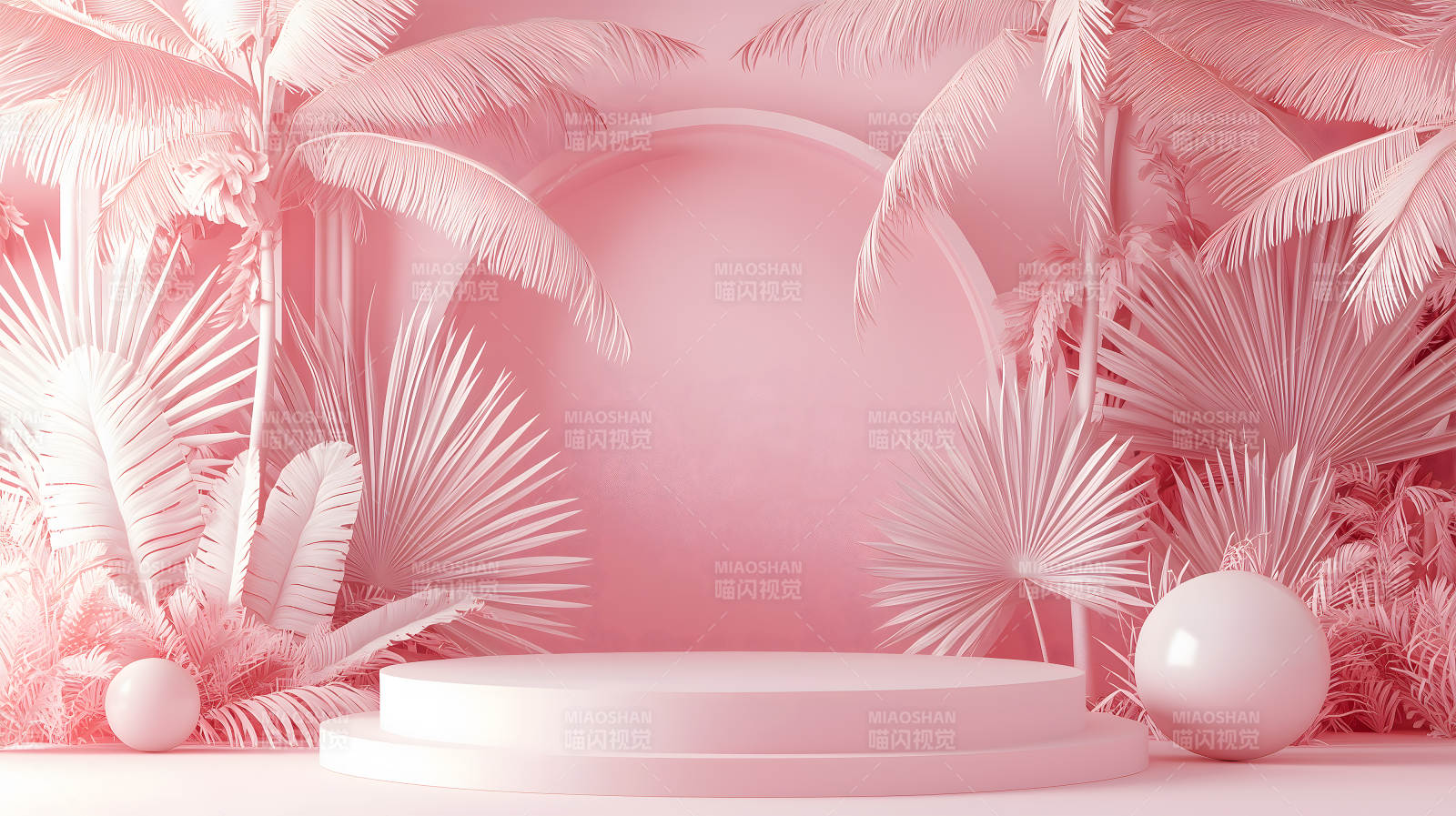 粉色场景中带拱形门的大理石展台图片