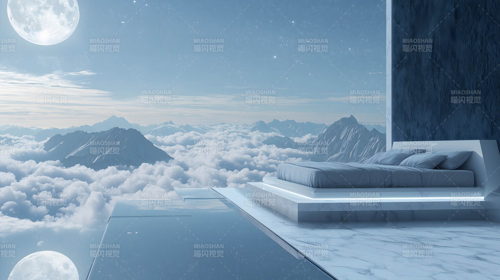 月夜观景睡榻图片