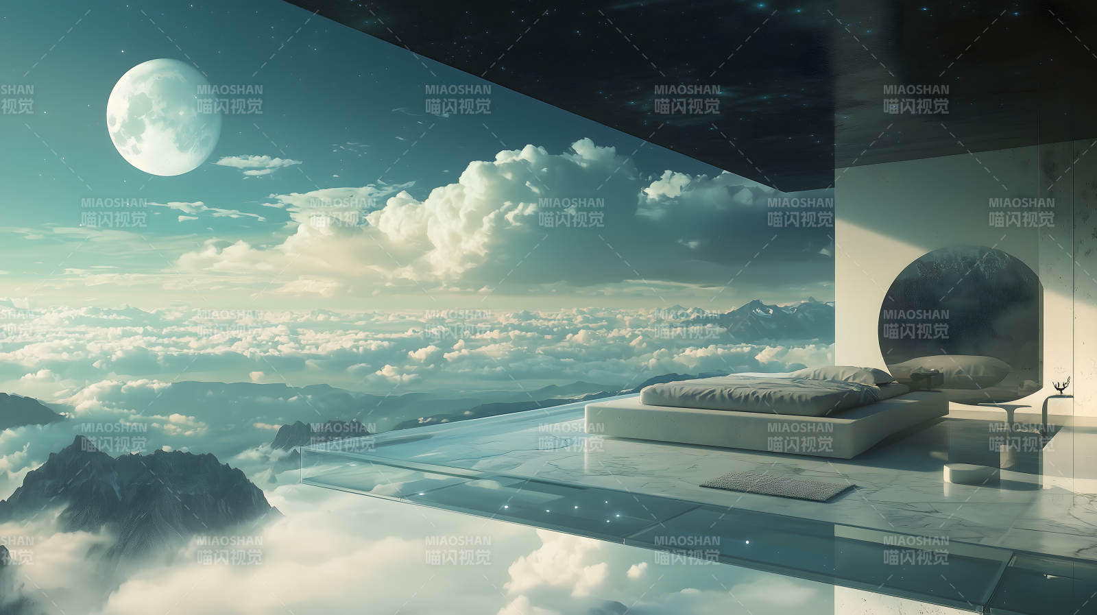 月夜观景睡榻图片