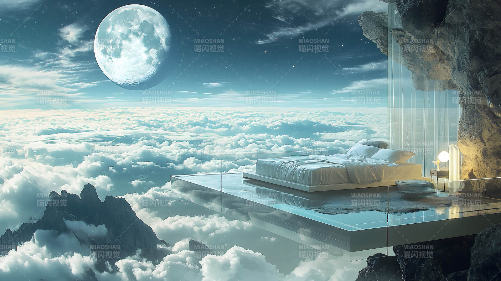 月夜观景睡榻图片