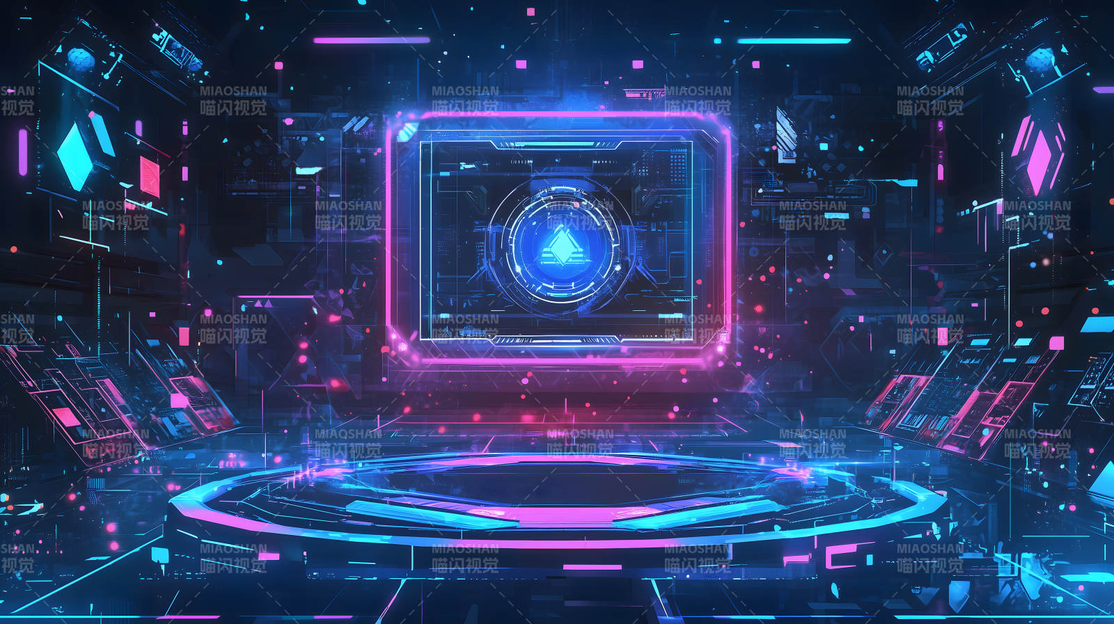紫蓝光效下的科技感舞台展示场景图片