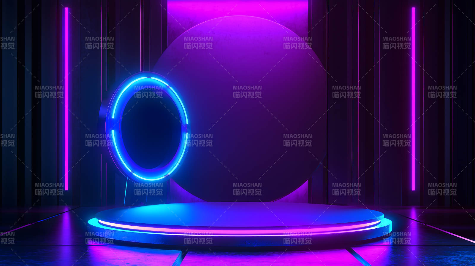 紫蓝光效下的科技感舞台展示场景图片