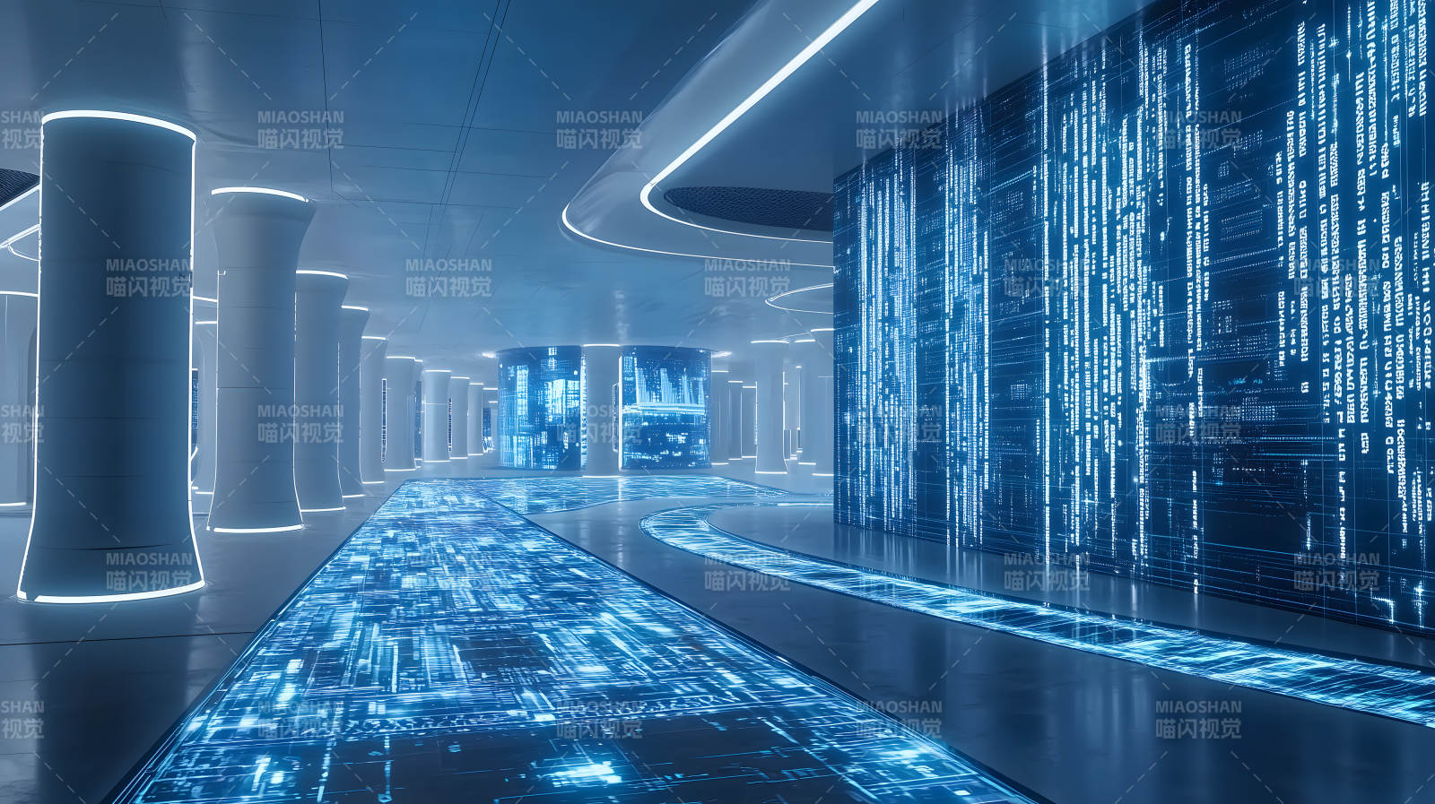 充满科技感的蓝色数字光线未来空间图片