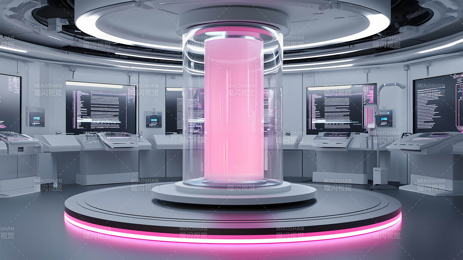 紫蓝光效下的科技感舞台展示场景图片