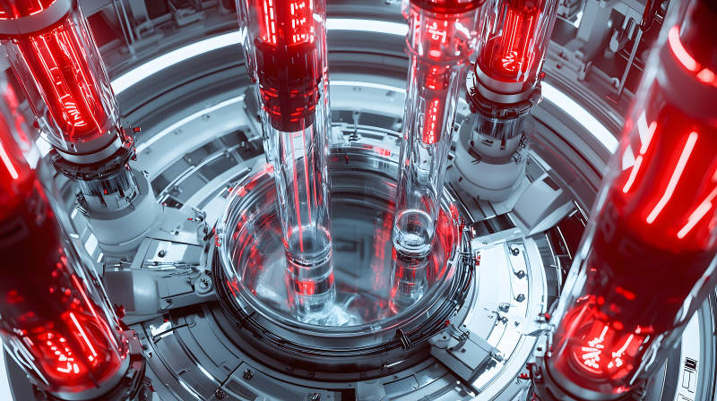 科技感十足的装置内红色发光柱场景图片