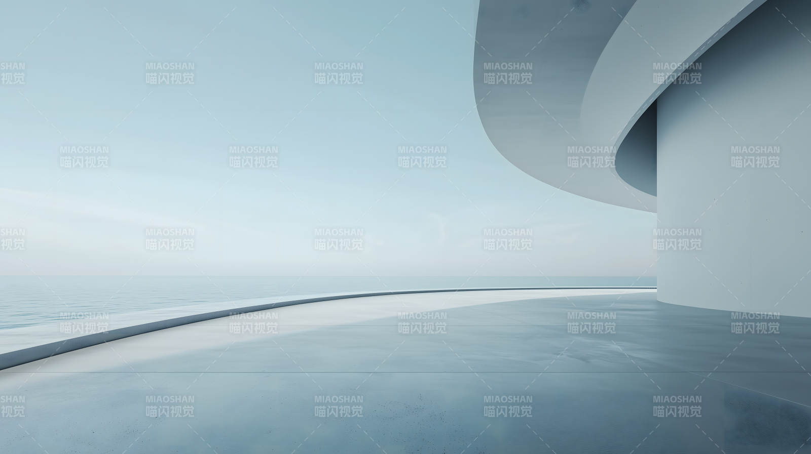 极简白色建筑旁的开阔海景平台图片