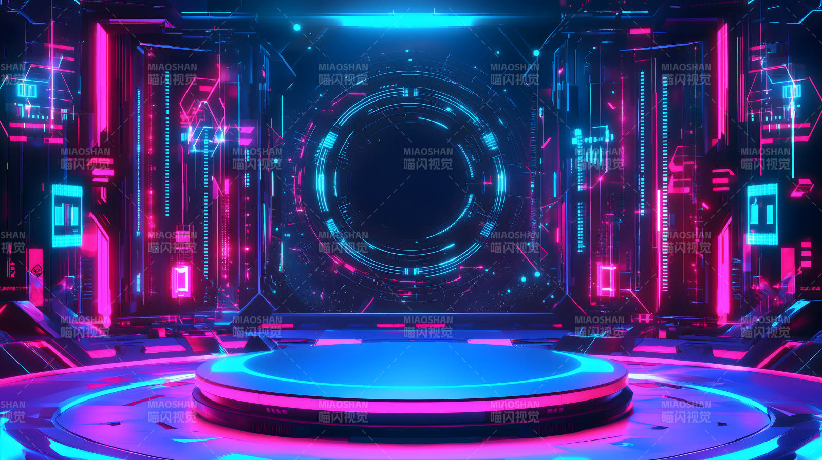 紫蓝光效下的科技感舞台展示场景图片