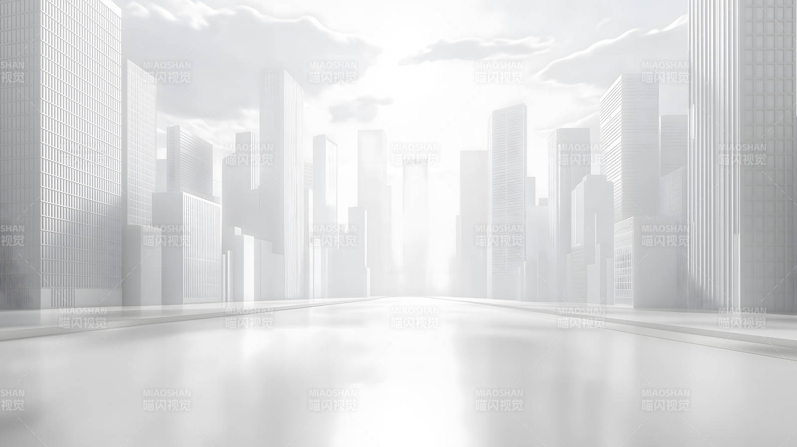 光影笼罩下的极简风格白色城市景观图片