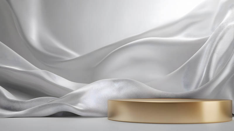 白色背景旁带金色圆环的展示台图片