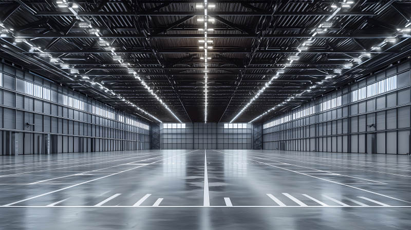 宽敞明亮的现代化工业仓库内部空间图片