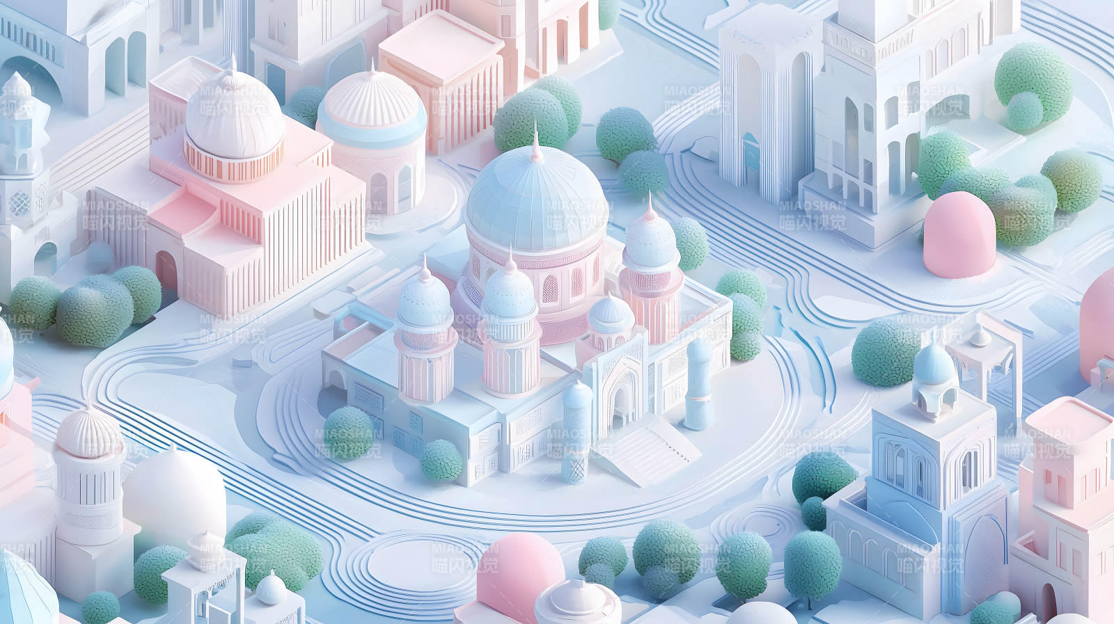 梦幻粉蓝城建筑绮景图片