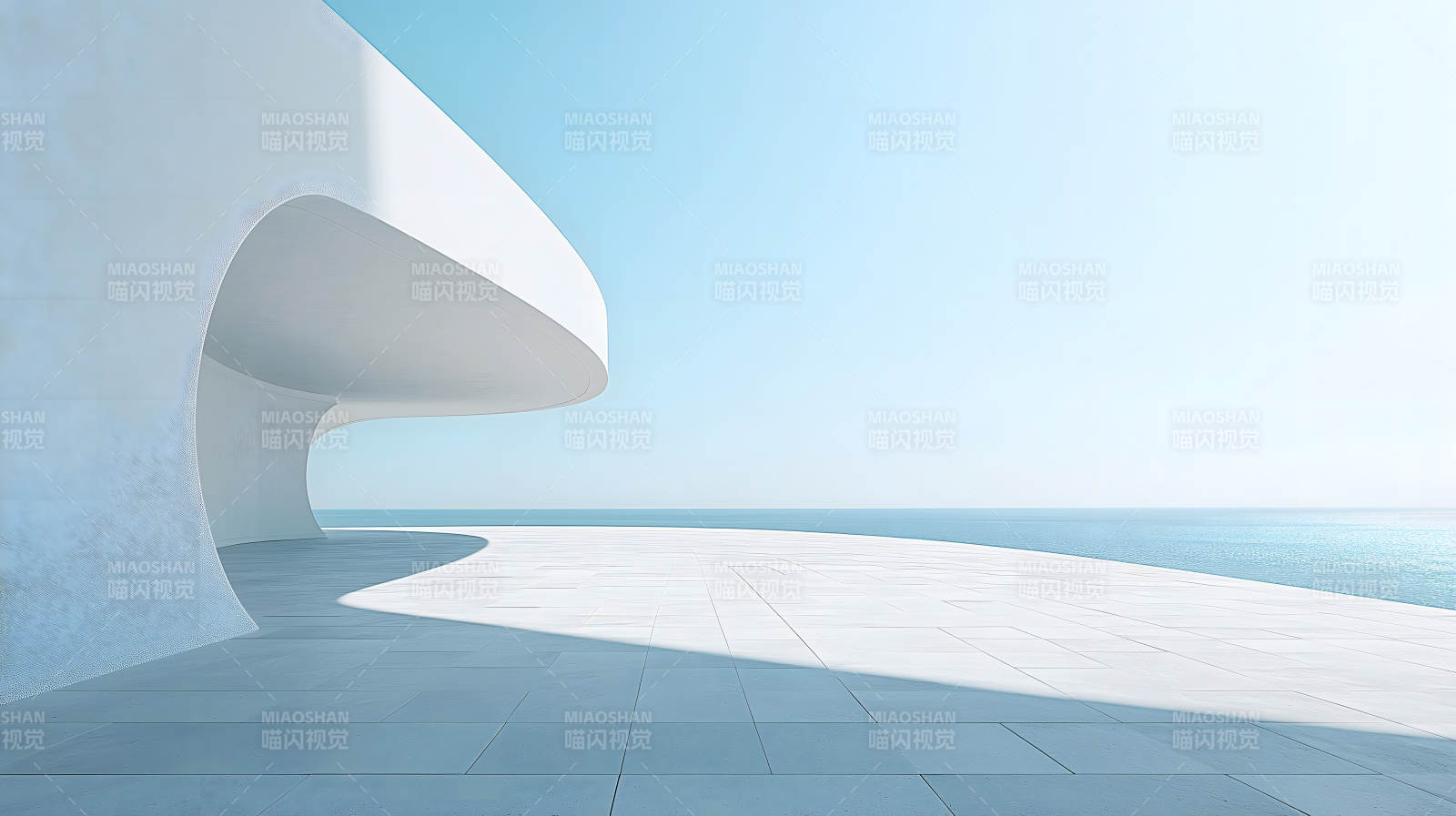极简白色建筑旁的开阔海景平台图片