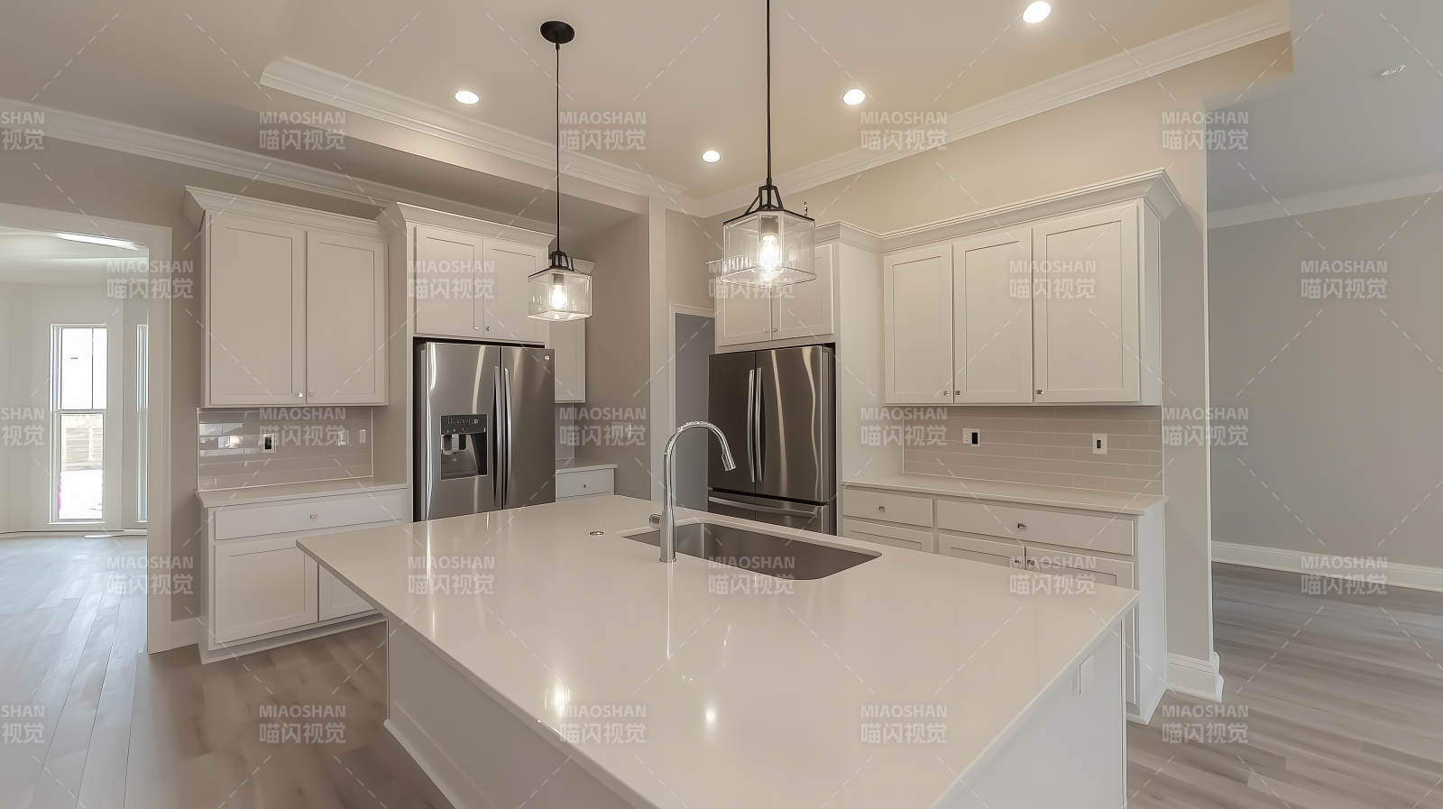 简约现代风格的明亮开放式厨房空间图片