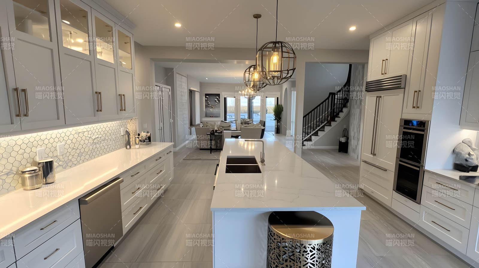 简约现代风格的明亮开放式厨房空间图片