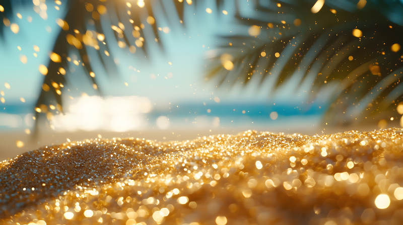 夏日海滩浪花闪烁棕榈添情图片