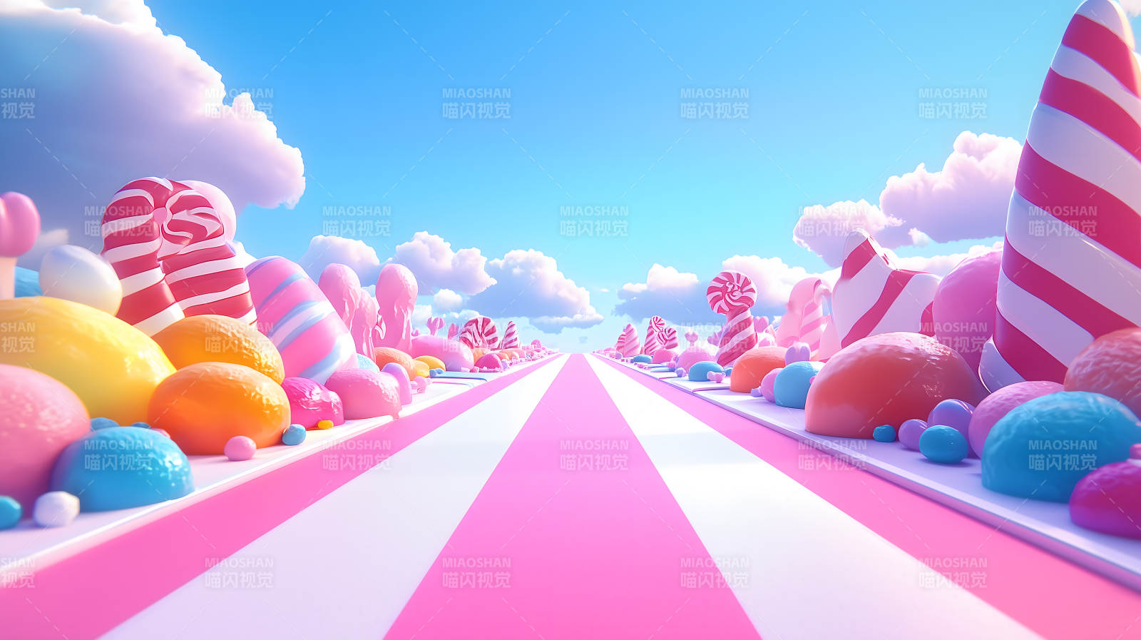 粉白配色的梦幻糖果主题童话场景图片